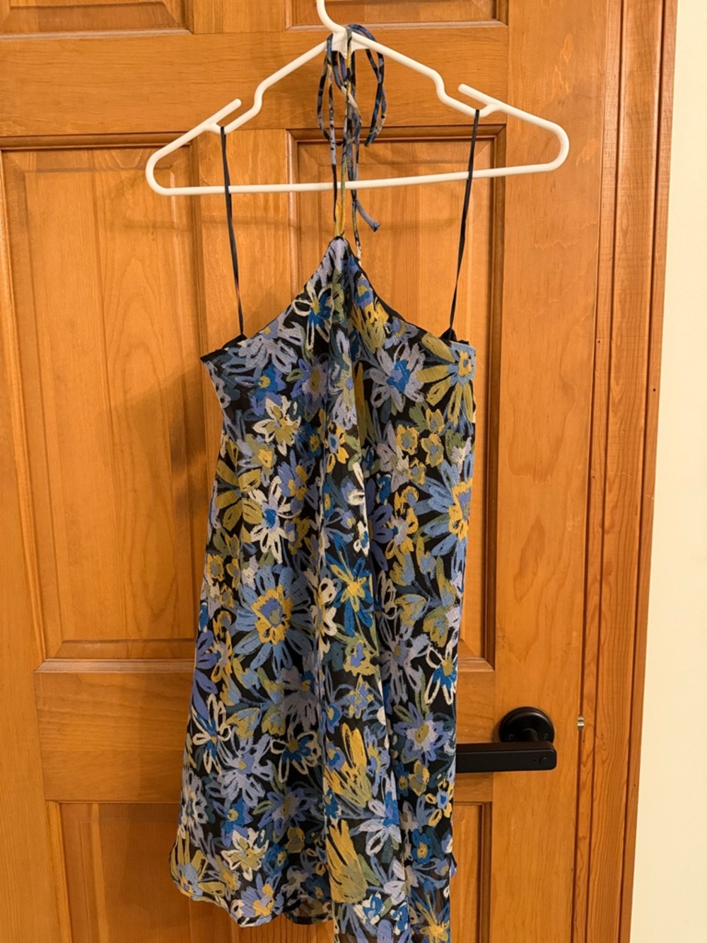 Floral Halter Slip Dress in Black and Blue